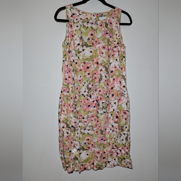 J Jill 100% Linen Watercolor Floral Dress w/ Button Hem, Pockets Women's Size S - Picture 1 of 6